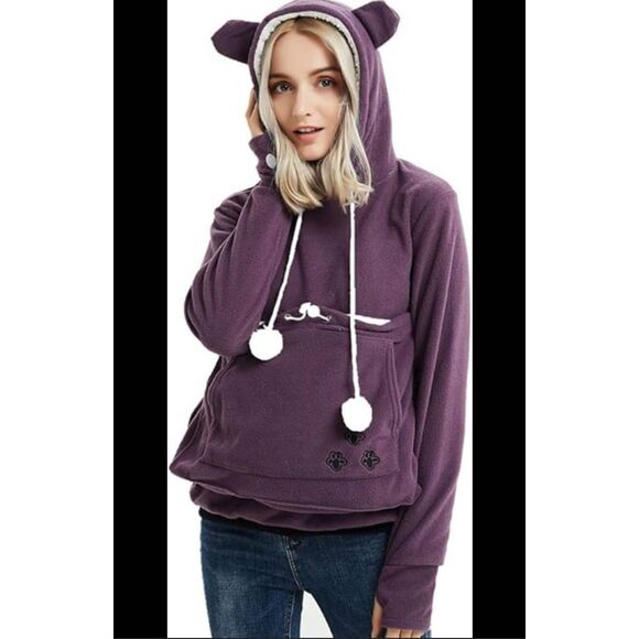 LAFOURAM Tops - LAFOURAM Fleece Cat/Dog/Etc Pet Pouch Hoodies for Women Cozy Soft Warm Hooded Sw